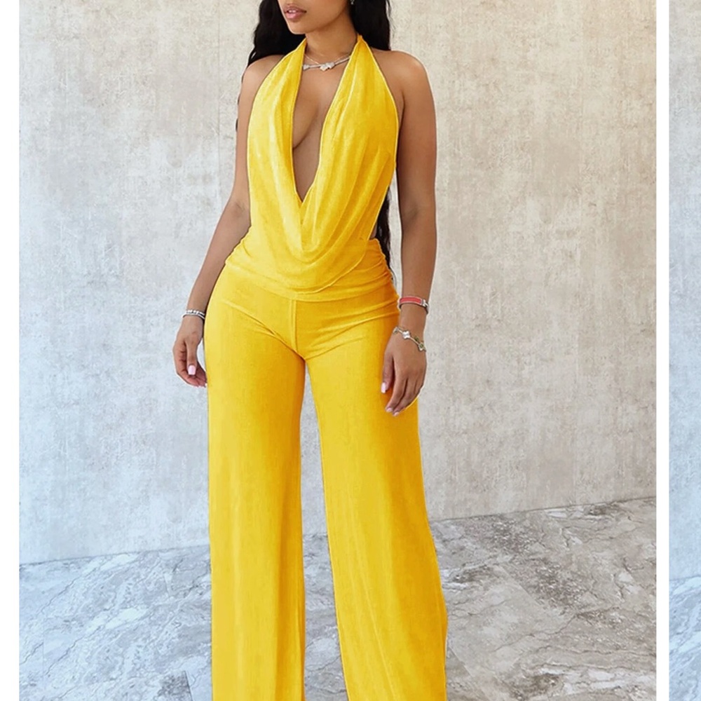 Elegant Yellow Halter Jumpsuit